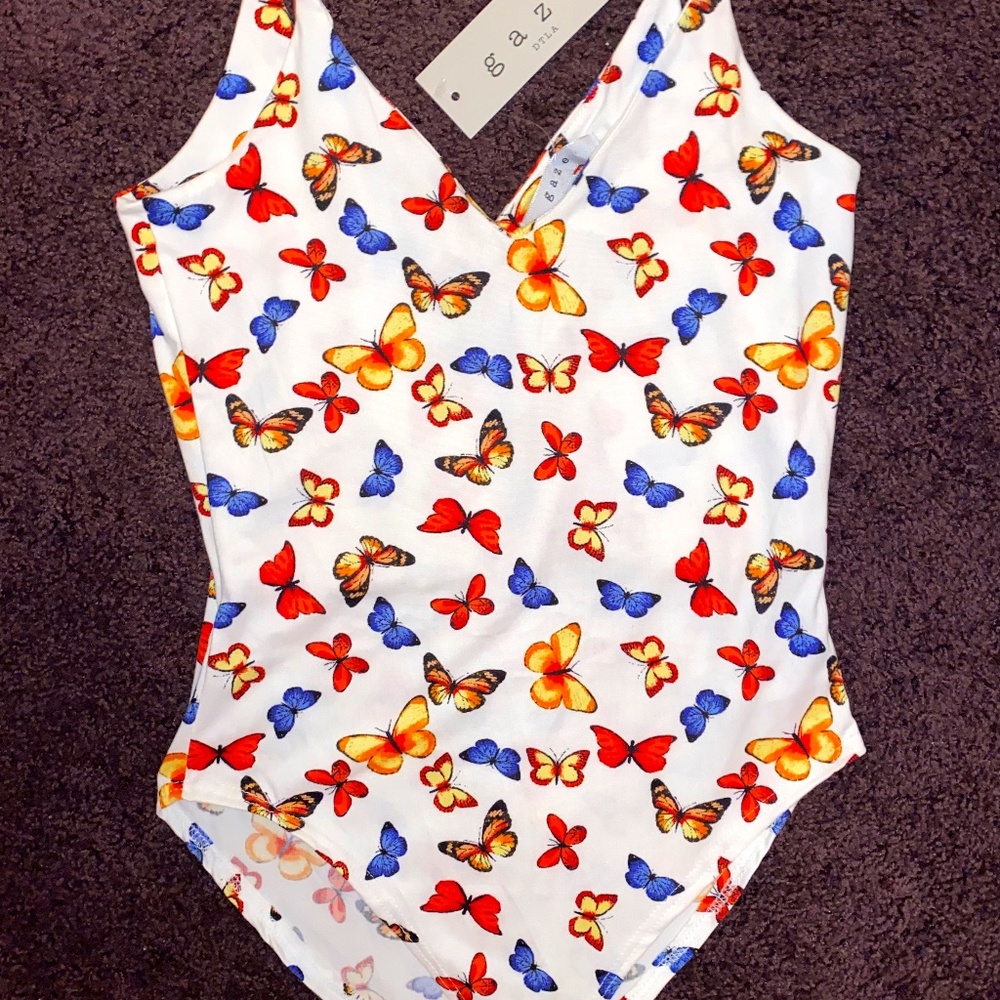 White Butterfly Bodysuit Los Angeles Mariposa Blue Pink Coachella Monarch Garden